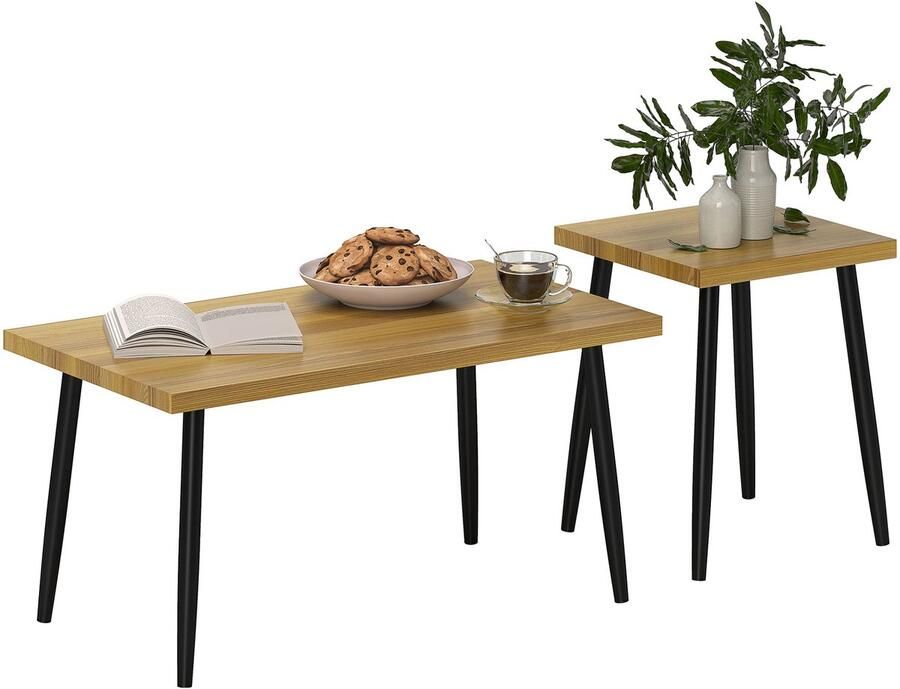 Homcom Bijzettafel Set van 2 MDF Staal Bruin