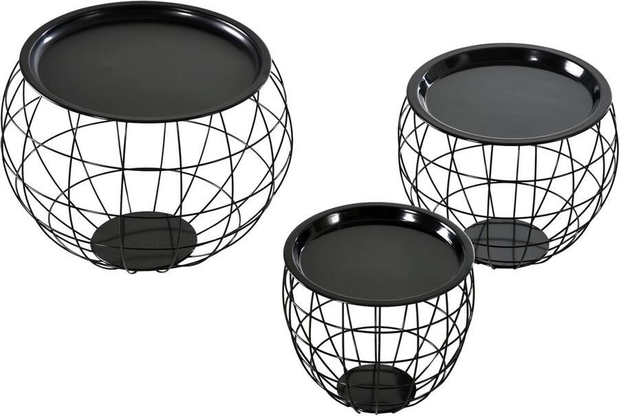 Homcom Bijzettafel Set van 3 met Opslagruimte Metaal Zwart