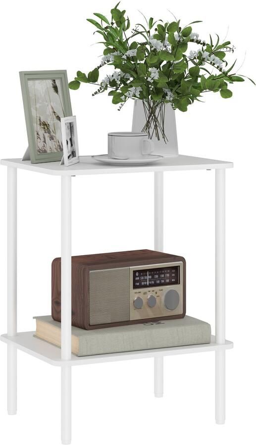 Homcom bijzettafel spaanplaat metaal 40L x 30B x 52 5H cm wit