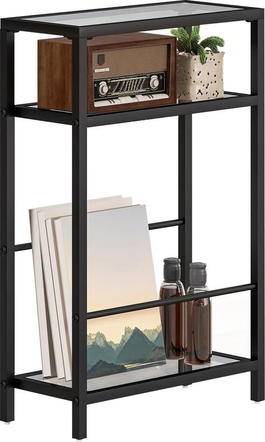 Homcom bijzettafel staal gehard glas zwart