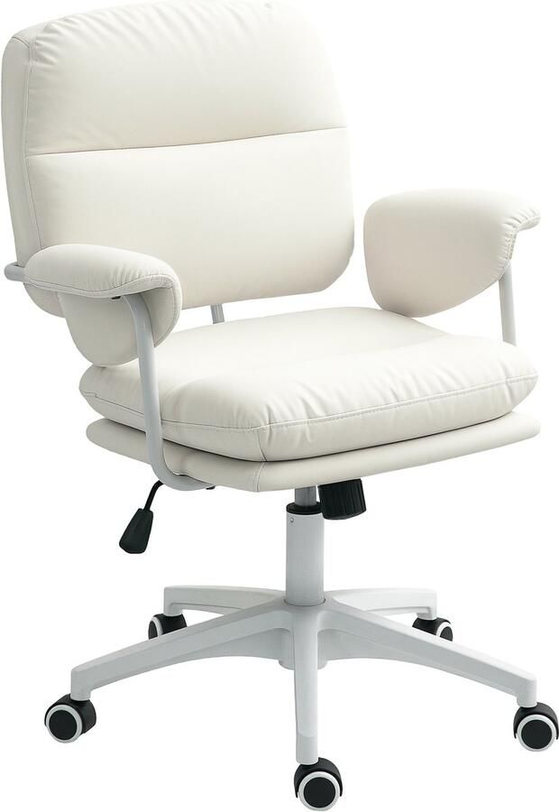 Homcom Bureaustoel met kantelfunctie Gevoerde bureaustoel In hoogte verstelbare draaistoel met voetenbank Draagvermogen tot 120 kg voor kantoor studeerkamer wit