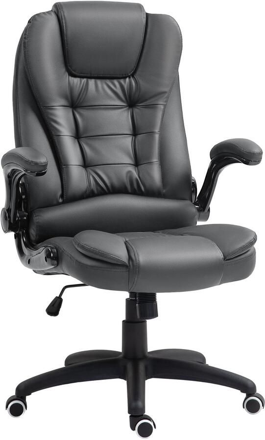 Homcom Bureaustoel Ergonomische Bureaustoel met Opklapbare Armleuningen In Hoogte Verstelbare Draaistoel met Schommelfunctie Kunstleer Gevoerde Computerstoel Directiestoel Donkergrijs