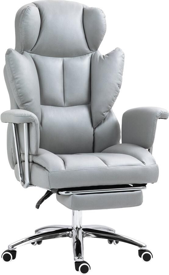 Homcom Bureaustoel met relaxfunctie ergonomische bureaustoel in hoogte verstelbare draaistoel met voetenbank gevoerd draagvermogen tot 120 kg voor kantoor studeerkamer lichtgrijs