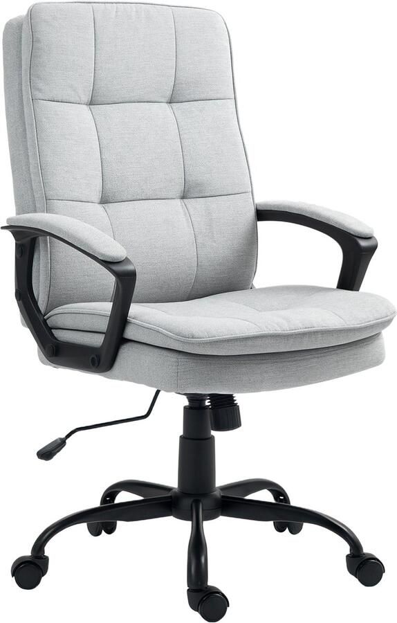 Homcom Bureaustoel Ergonomische bureaustoel met schommelfunctie in hoogte verstelbare draaistoel Gevoerde computerstoel met armleuning linnenlook grijs