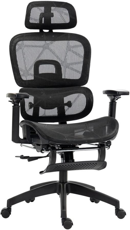 Homcom Bureaustoel Ergonomische Bureaustoel met Armleuning Hoofdsteun Lendensteun Hoogte Verstelbare Mesh Draaistoel met Schommelfunctie Ligfunctie Voetensteun Zwart