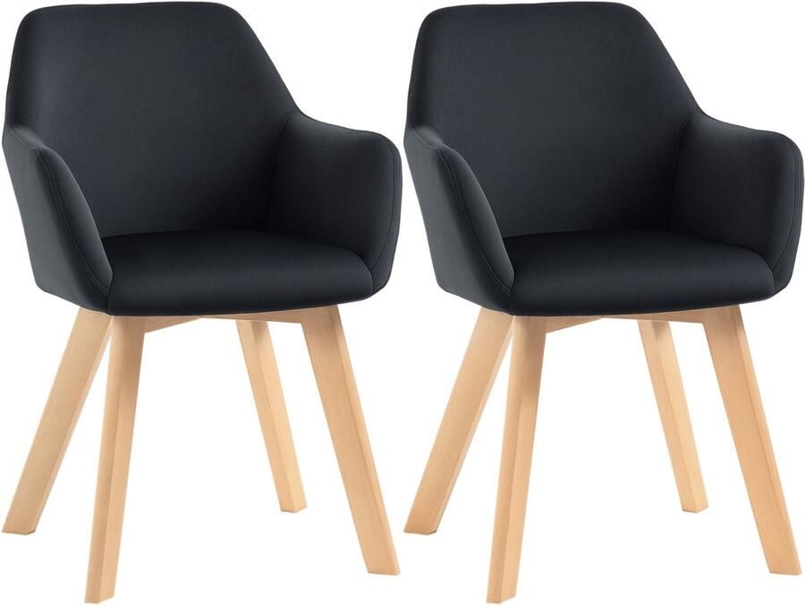 Homcom -Esszimmerstuhl-Samt(100% Polyester) Gummiholz-54L x 57B x 80H cm-Schwarz