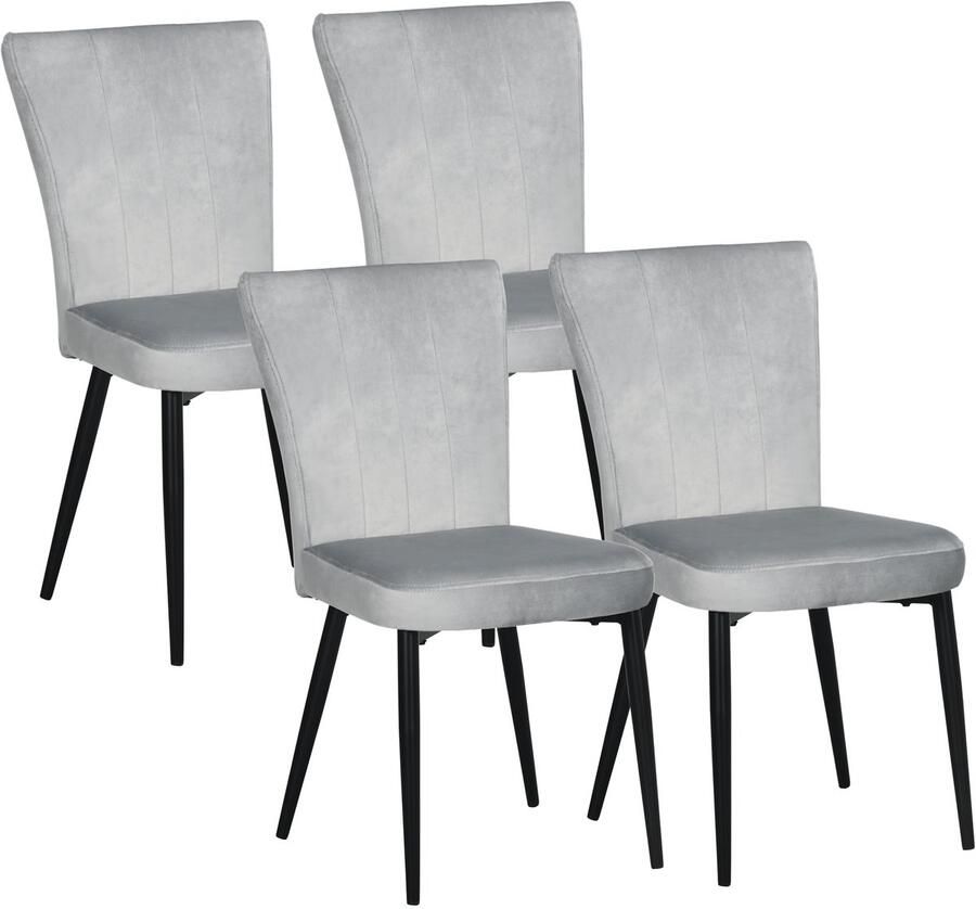 HOMdotCOM Set van 4 eetkamerstoelen accentstoelen voor keukens en eetkamers stoelenset velourslook lichtgrijs+zwart - Foto 2