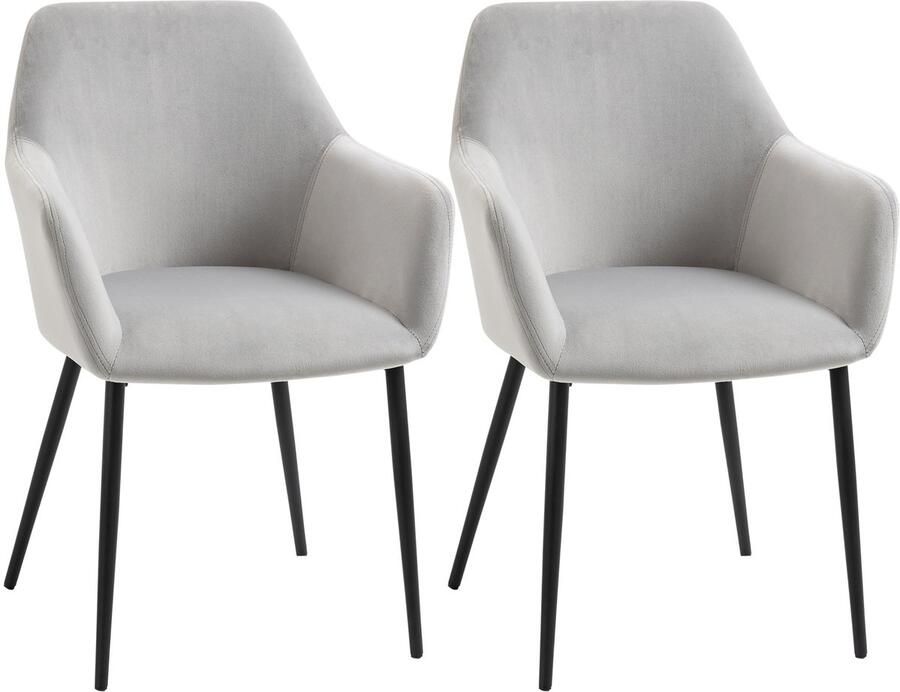 Ulife Eetkamerstoelen set van 2 keukenstoelen met rugleuning gestoffeerde stoel in fluweellook stalen poten lichtgrijs 54 x 57 x 80 cm voor woonkamer