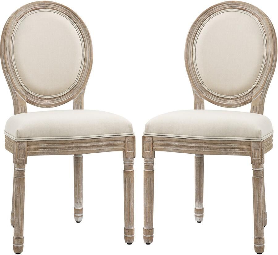 Homcom -Esszimmerstuhl-Schaumstoff Gummiholz leinenartiges Polyester-49B x 56T x 96H cm-Cremeweiß+Natur - Foto 2