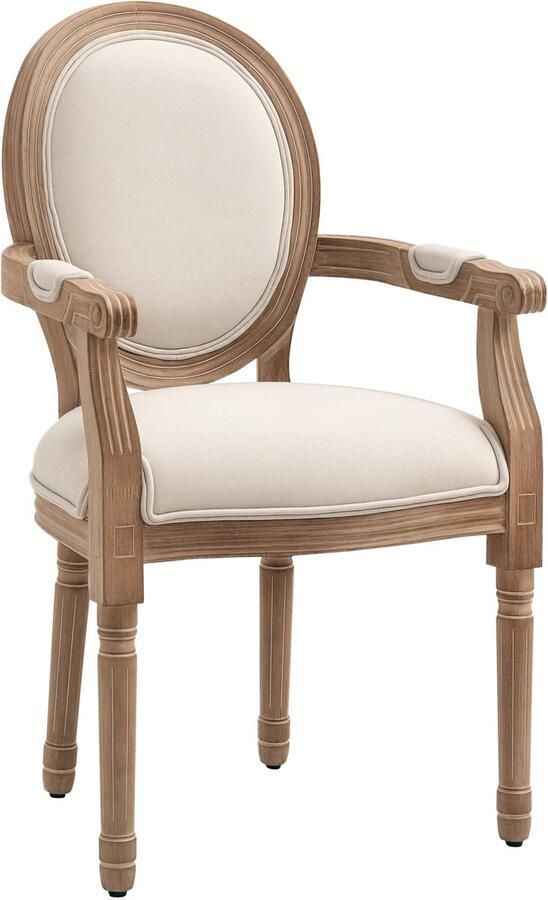 Homcom -Esszimmerstuhl-Kautschukholz Leinenimitat(100% Polyester) Schaumstoff-56L x 56B x 96H cm-Cremeweiß