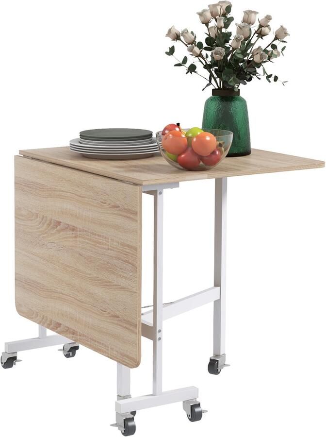 Homcom eettafel met wielen MDF staal bruin
