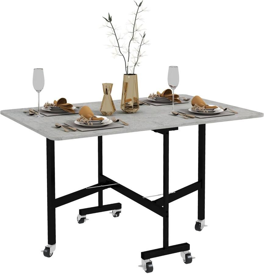 Homcom eettafel opklapbaar met wielen MDF staal grijs