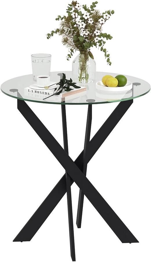 Homcom eettafel van gehard glas en staal Ø70 x 75H cm zwart