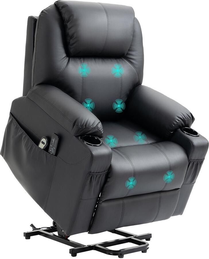 Homcom elektrische stastoel massagestoel met stahulp fauteuil met ligfunctie tv-stoel met afstandsbediening zijzakken PU zwart