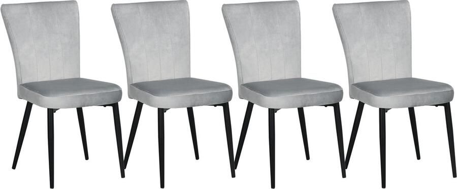 HOMdotCOM Set van 4 eetkamerstoelen accentstoelen voor keukens en eetkamers stoelenset velourslook lichtgrijs+zwart - Foto 3