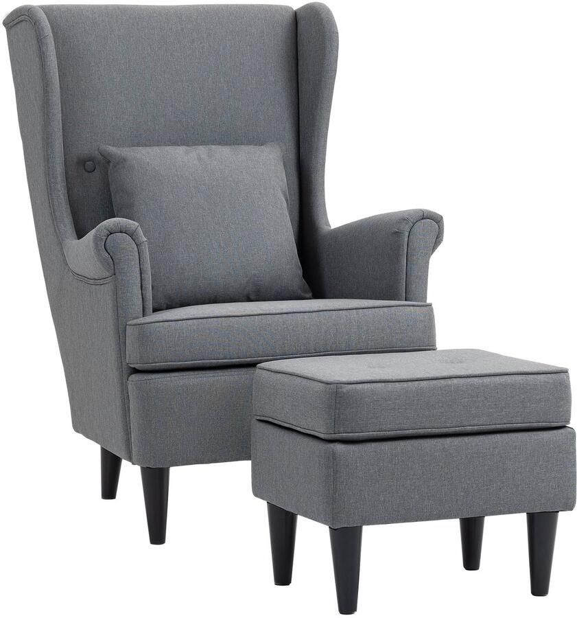 Homcom fauteuil met kruk polyester 83L x 75B x 104H cm grijs