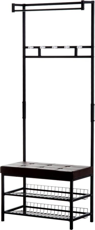 Homcom Garderobestandaard garderobe kledingrek met zitbank schoenrenrek metaal 833-317