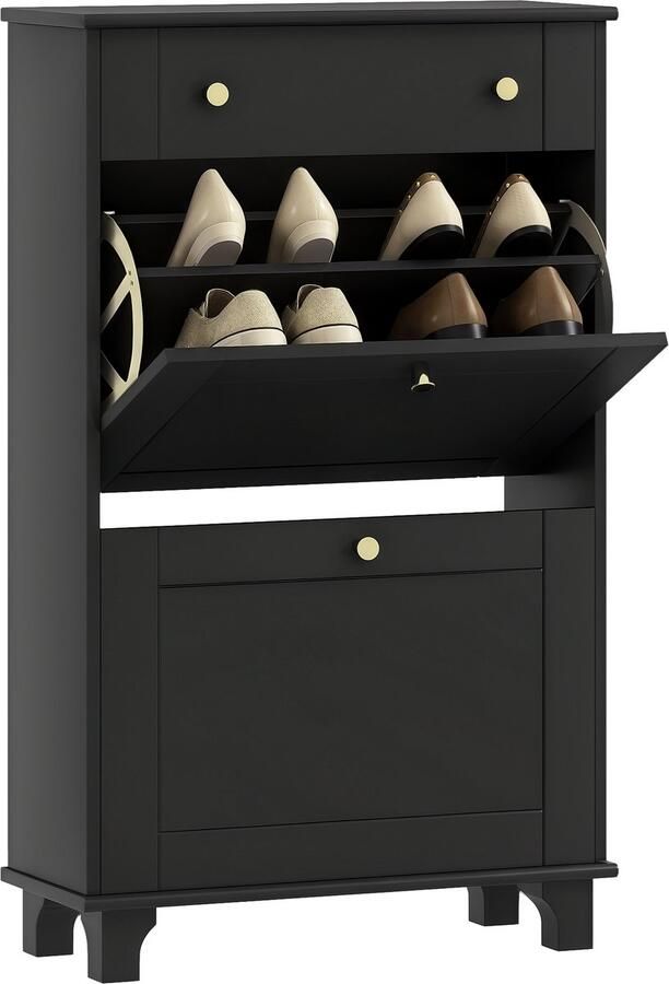 Homcom Klapbare schoenenkast 60x23 5x98 5cm Spaanplaat Zwart