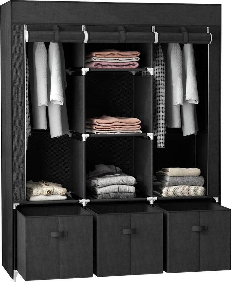 Homcom kledingkast Sstaal vliesstof kunststof zwart