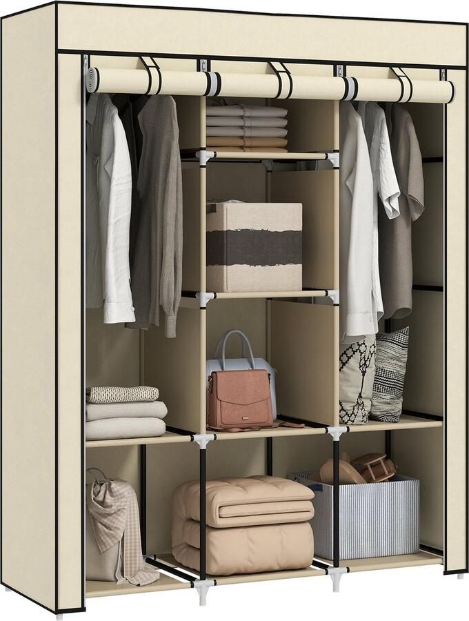 Homcom kledingkast staal- vliesstof crèmewit