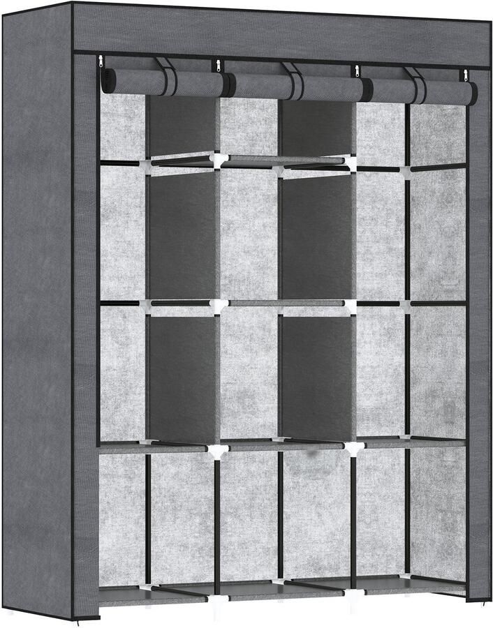 Homcom kledingkast staal vliesstof kunststof donkergrijs