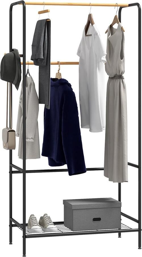 Homcom kledingrek staal bamboe zwart 80 5L x 40 5B x 162 5H cm