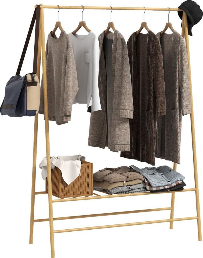 Homcom kledingrek van bamboe 116x43 5x160 cm natuurlijke houtkleur