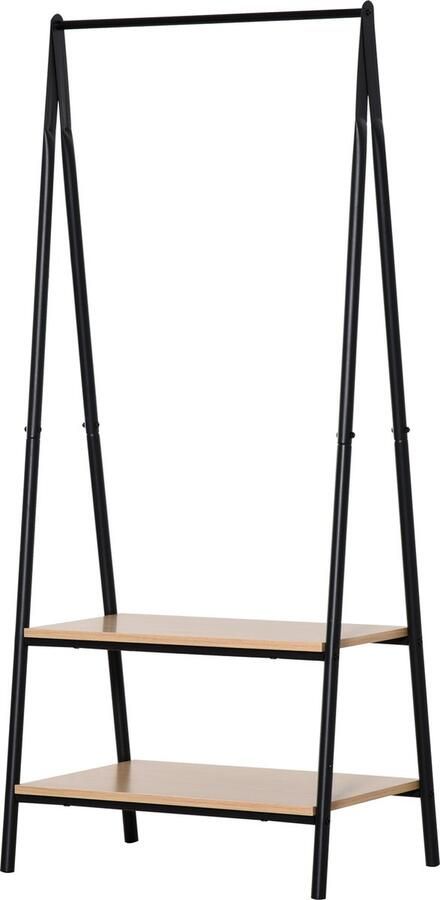 Homcom -Kleiderständer-MDF Stahl-L64 x B42 5 x H149 cm-Natur + Schwarz