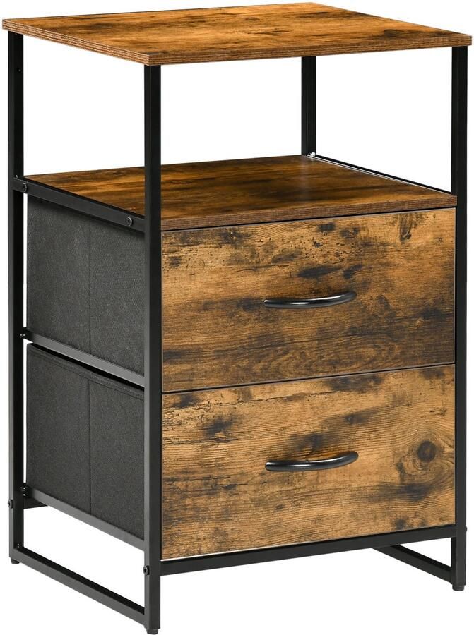 Homcom -Kommode-Polyester Stahl-45L x 40B x 70 5H cm-Rustikal-Braun