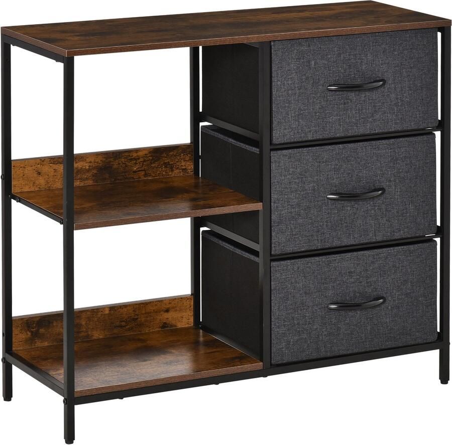 Homcom ladekast polyester MDF rustiek bruin donkergrijs