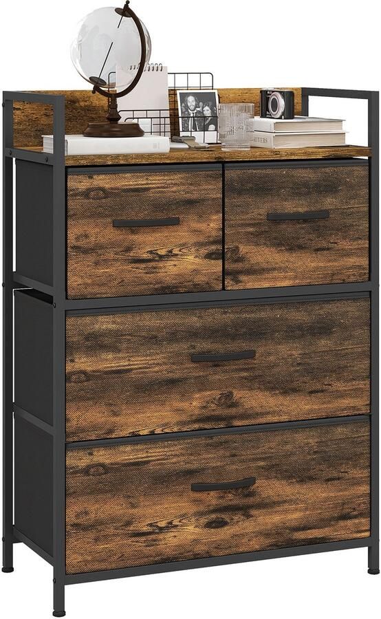 Homcom -Kommode-Polyester Stahl-60L x 29B x 85H cm-Rustikal-Braun