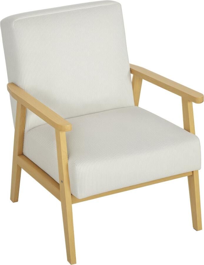 Homcom Loungestoel met Armleuningen Houten Poten Crèmewit