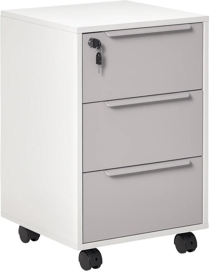 Homcom Lynly archiefkast wit op wielen 3 laden Documentarchiefkast wit archiefkast kantoorkast ladekast sleutel en rem
