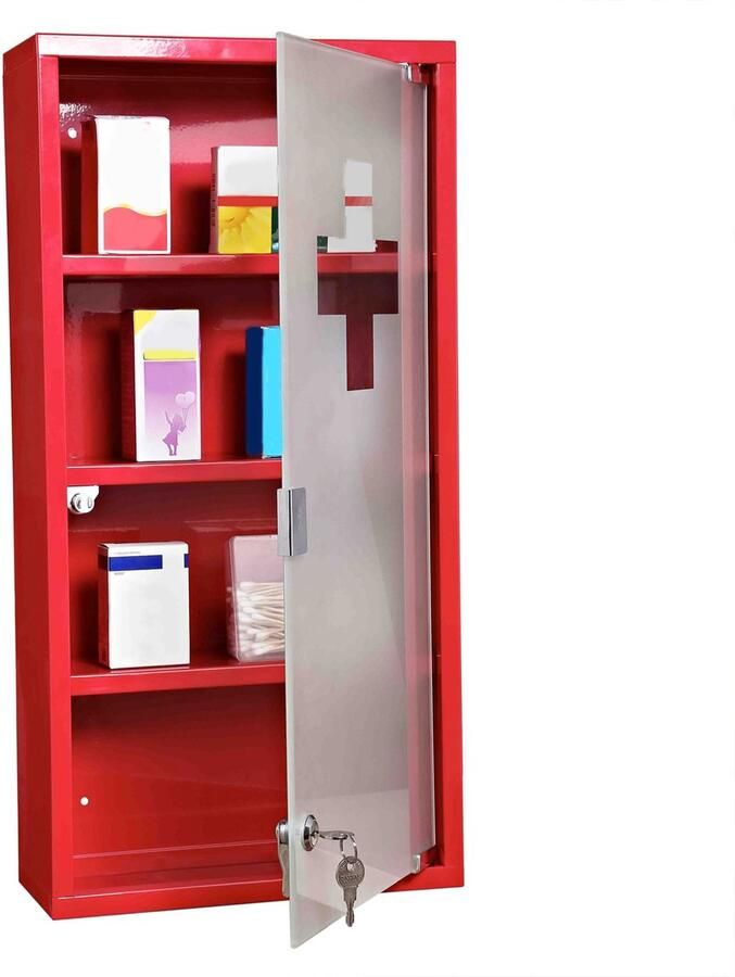 Homcom Metalen medicijnkastje EHBO-kast 4 vakken rode draaideur 02-0547