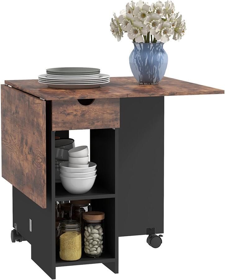 Homcom -Opklapbare eettafel-120x72x75cm-Spaanplaat-Rustiek Bruin