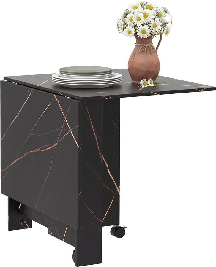 Homcom -Opklapbare eettafel-120x80x73 cm-Spaanplaat-Zwart