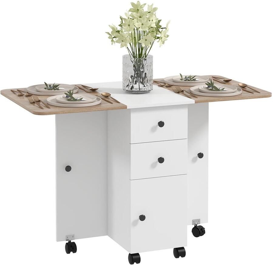 Homcom Opklapbare eettafel Spaanplaat 120x60x76 5cm Wit Eiken