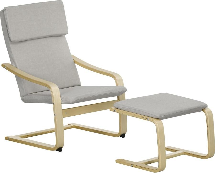 Homcom relaxfauteuil met hocker 66 5B x 80T x 99H cm lichtgrijs