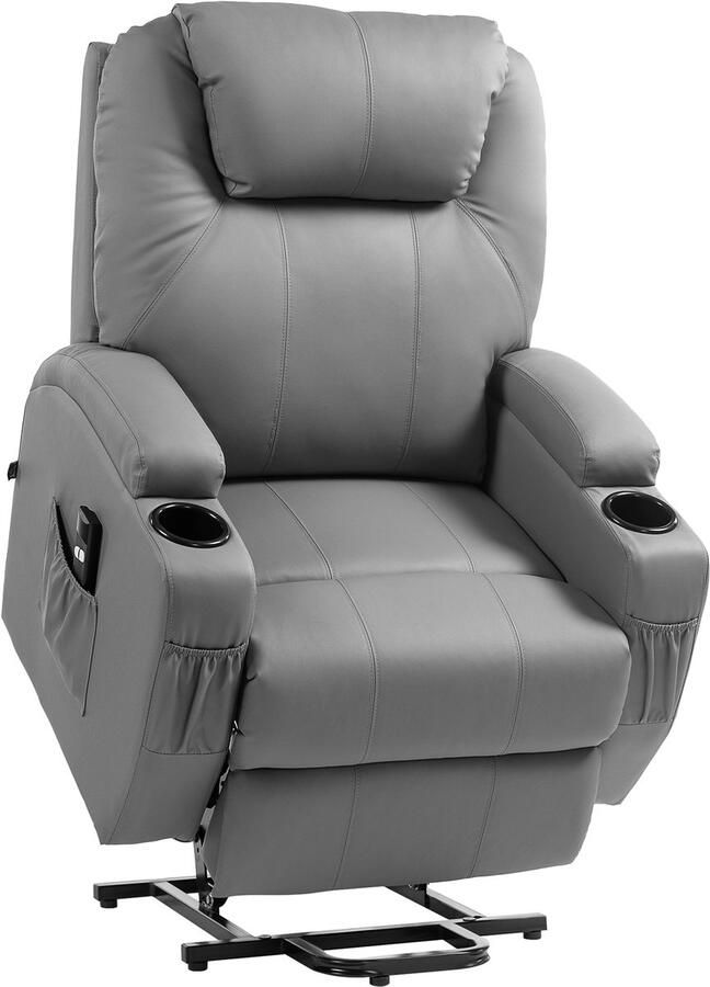Homcom Relaxfauteuil met Ligfunctie met Bekerhouder Lichtgrijs
