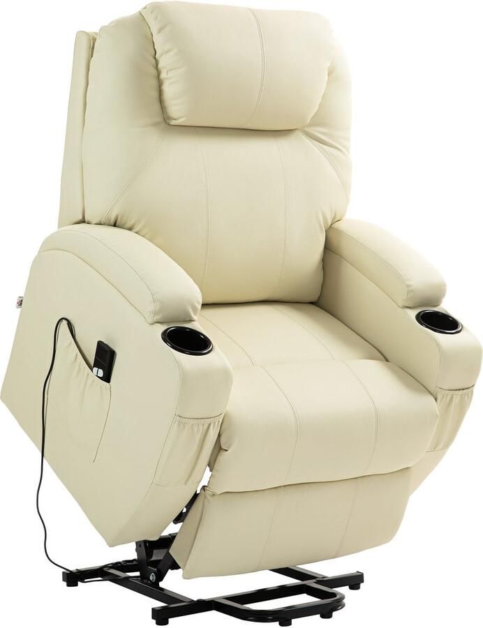 Homcom Relaxfauteuil met Ligfunctie met Bekerhouder Roomwit