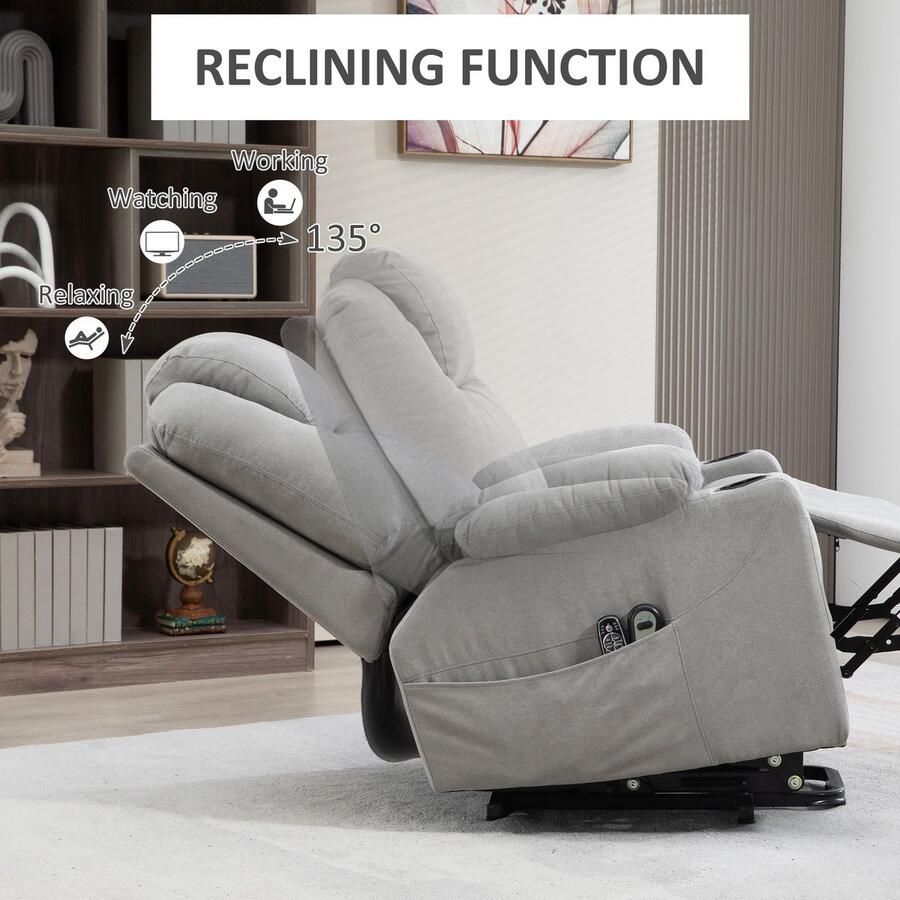 Homcom Relaxfauteuil Sta-op-functie Bekerhouder Lichtgrijs