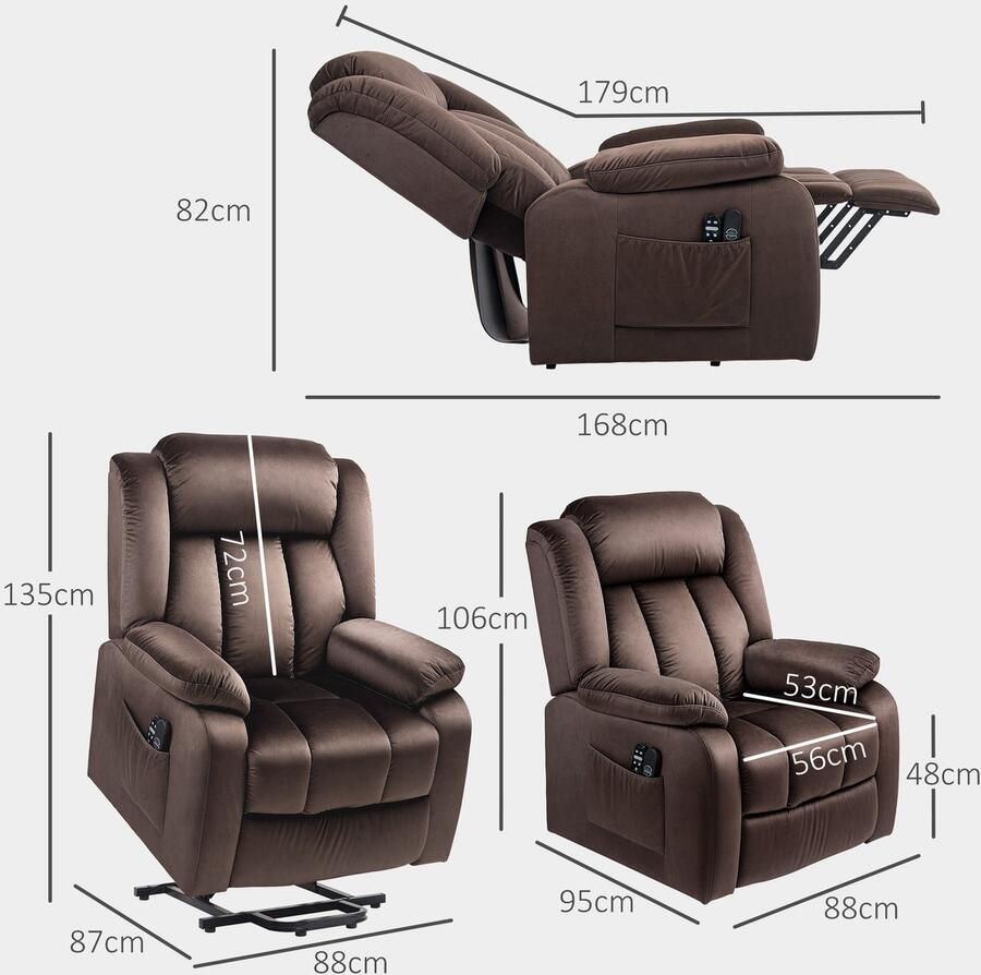 Homcom Relaxfauteuil Sta-op functie Vibratiemassage Bruin