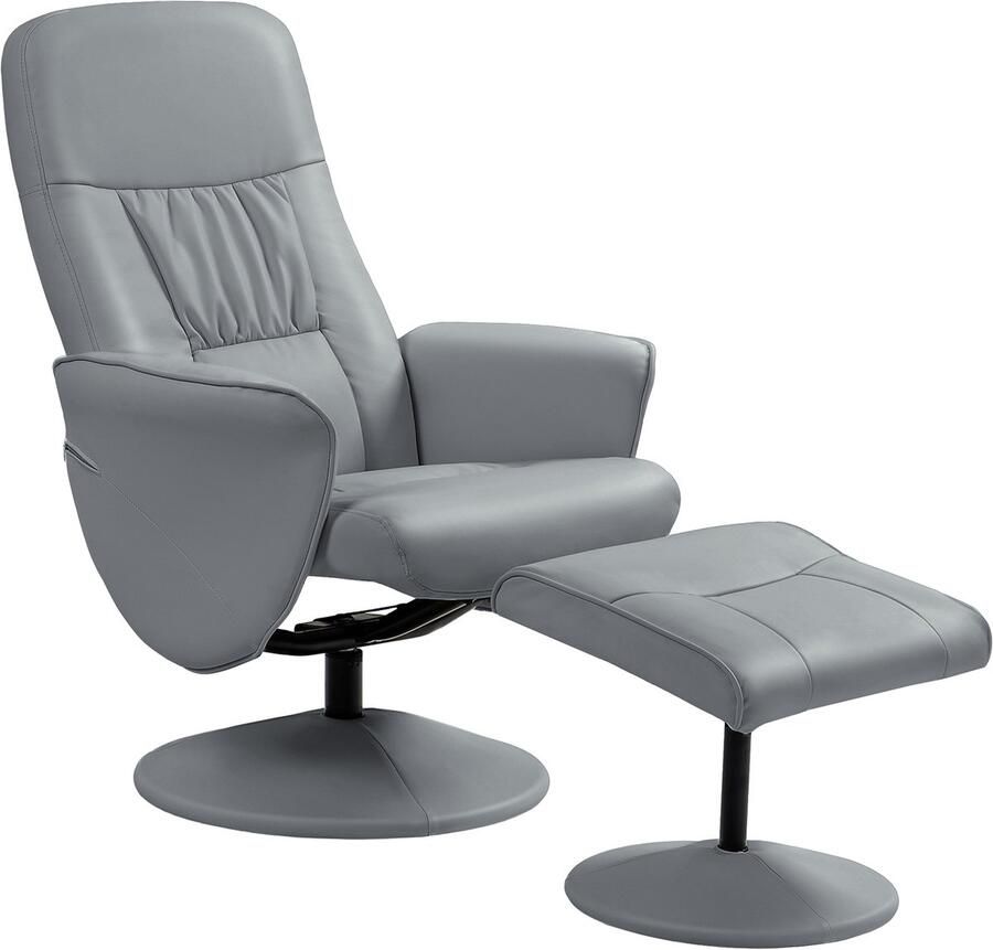 Homcom relaxfauteuil voetenbankje kunstleer 81x76x101 cm grijs