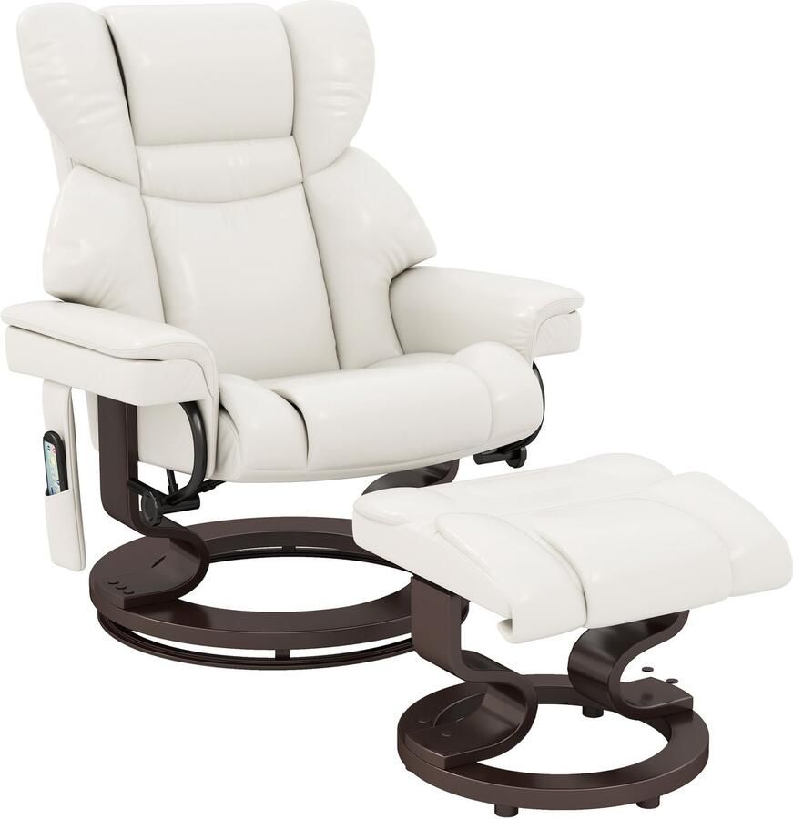 Homcom -Relaxsessel mit Fußhocker-Kunstleder Stahl-79B x 82T x 101H cm-Cremeweiß