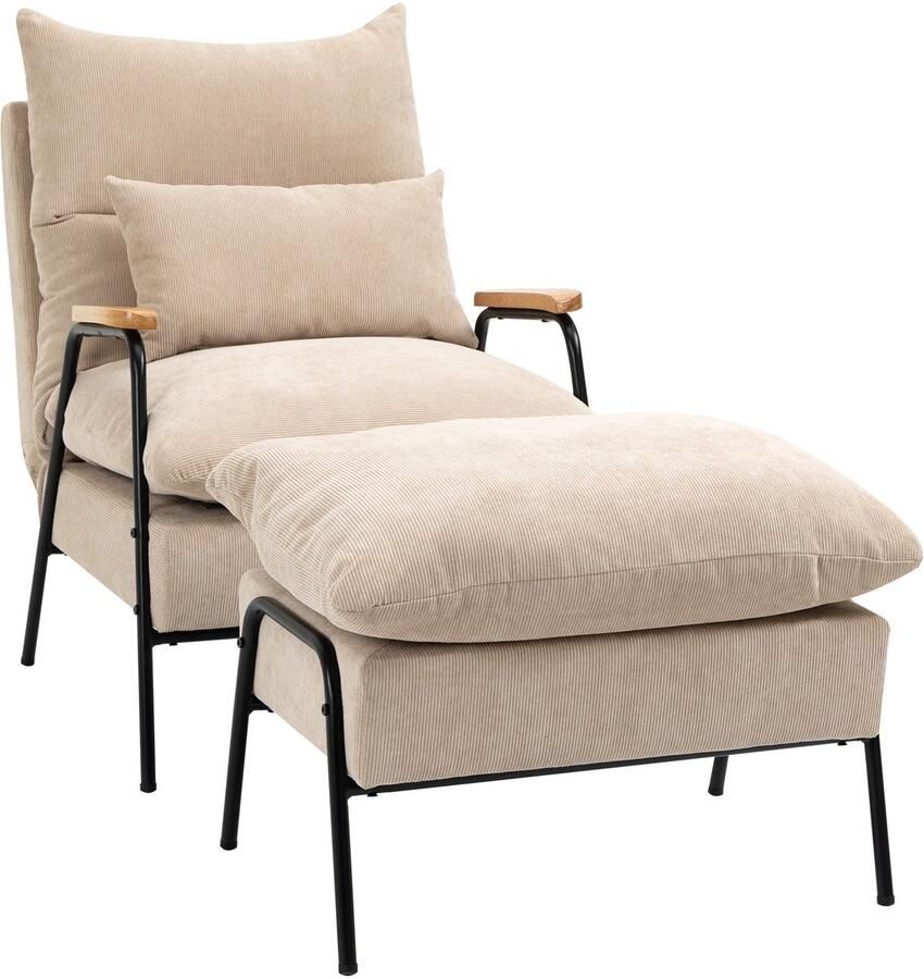 Homcom -Relaxsessel mit Hocker-Kord Schaumstoff-91 5L x 68B x 88H cm-Beige