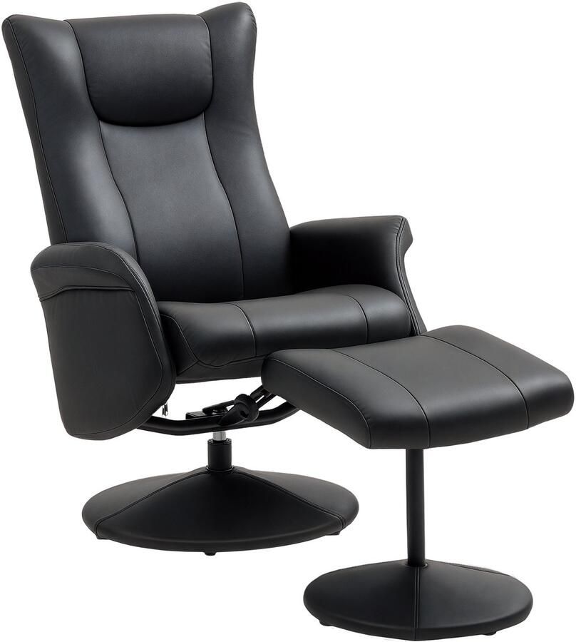 Homcom -Relaxsessel mit Hocker-Kunstleder-79L x 70B x 105H cm-Schwarz