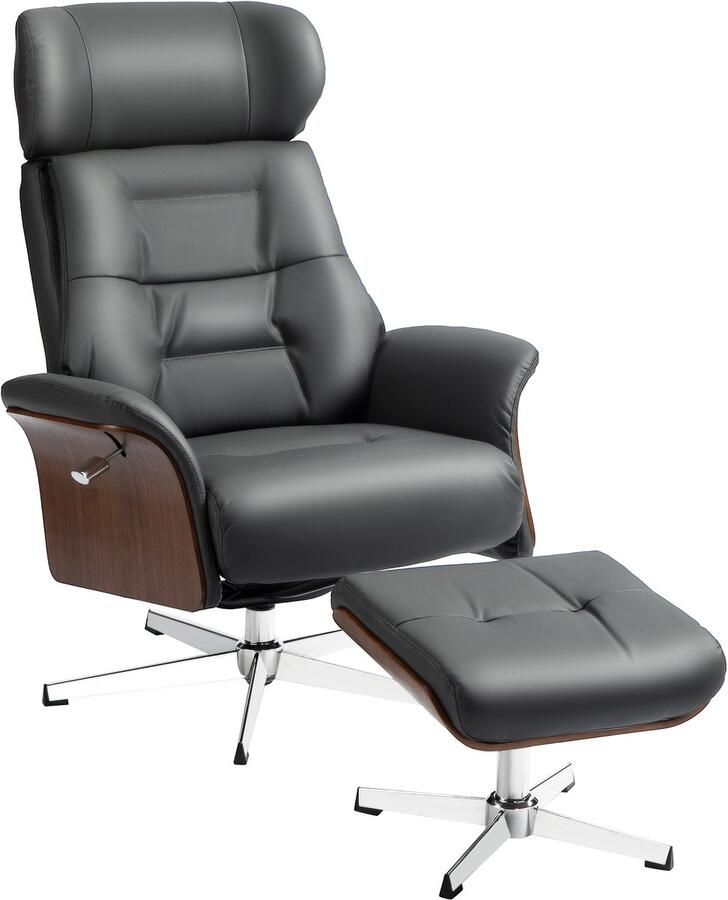 Homcom -Relaxsessel mit Hocker-Kunstleder-80L x 84B x 108H cm-Dunkelgrau