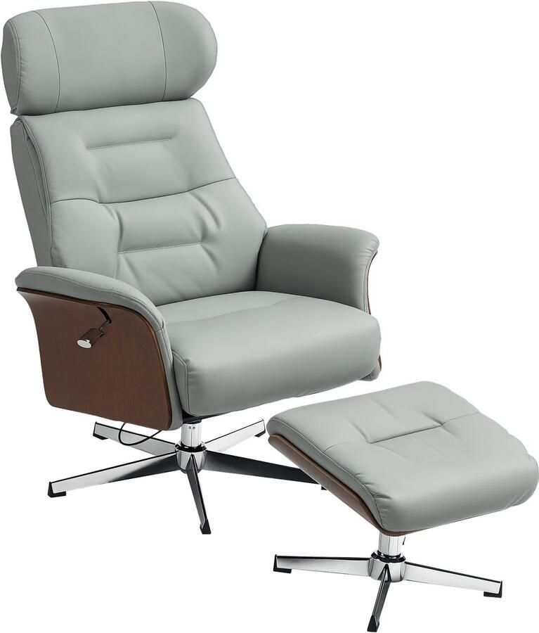 Homcom -Relaxsessel mit Hocker-Kunstleder-80L x 84B x 108H cm-Hellgrau