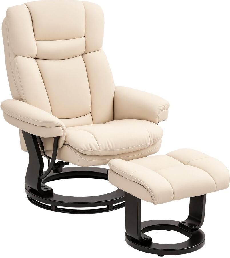 Homcom -Relaxsessel mit Hocker-Kunstleder-86L x 83B x 107H cm-Cremeweiß
