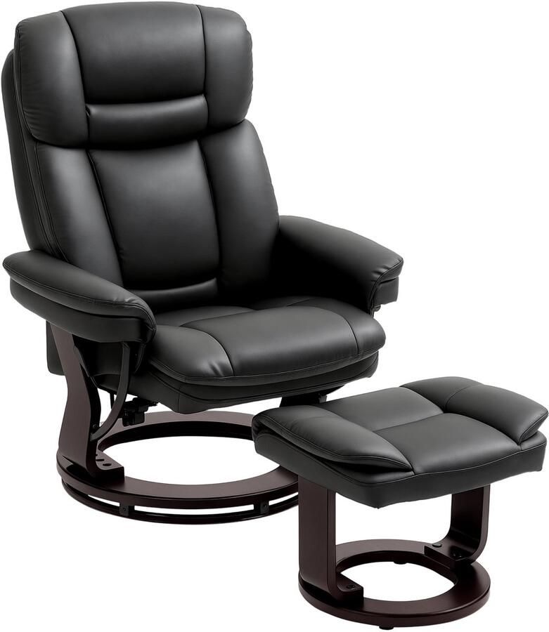 Homcom -Relaxsessel mit Hocker-Kunstleder-86L x 83B x 107H cm-Schwarz